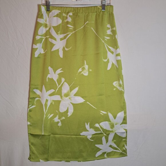 CALVIN KLEIN Skirt Womens Size Medium Green‎ White Floral Print Slit Pencil NEW - Picture 1 of 8